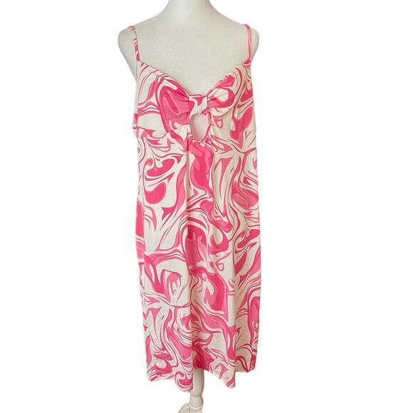 Haley & June Plus 2X Bodycon Midi Dress Pink White Print Cutout Stretch - Picture 1 of 7